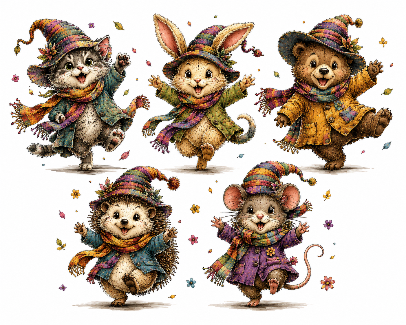 JUFUNG Whimsical Animal Friends Clipart Bundle PNG – Cute Fantasy Woodland Characters Digital Download