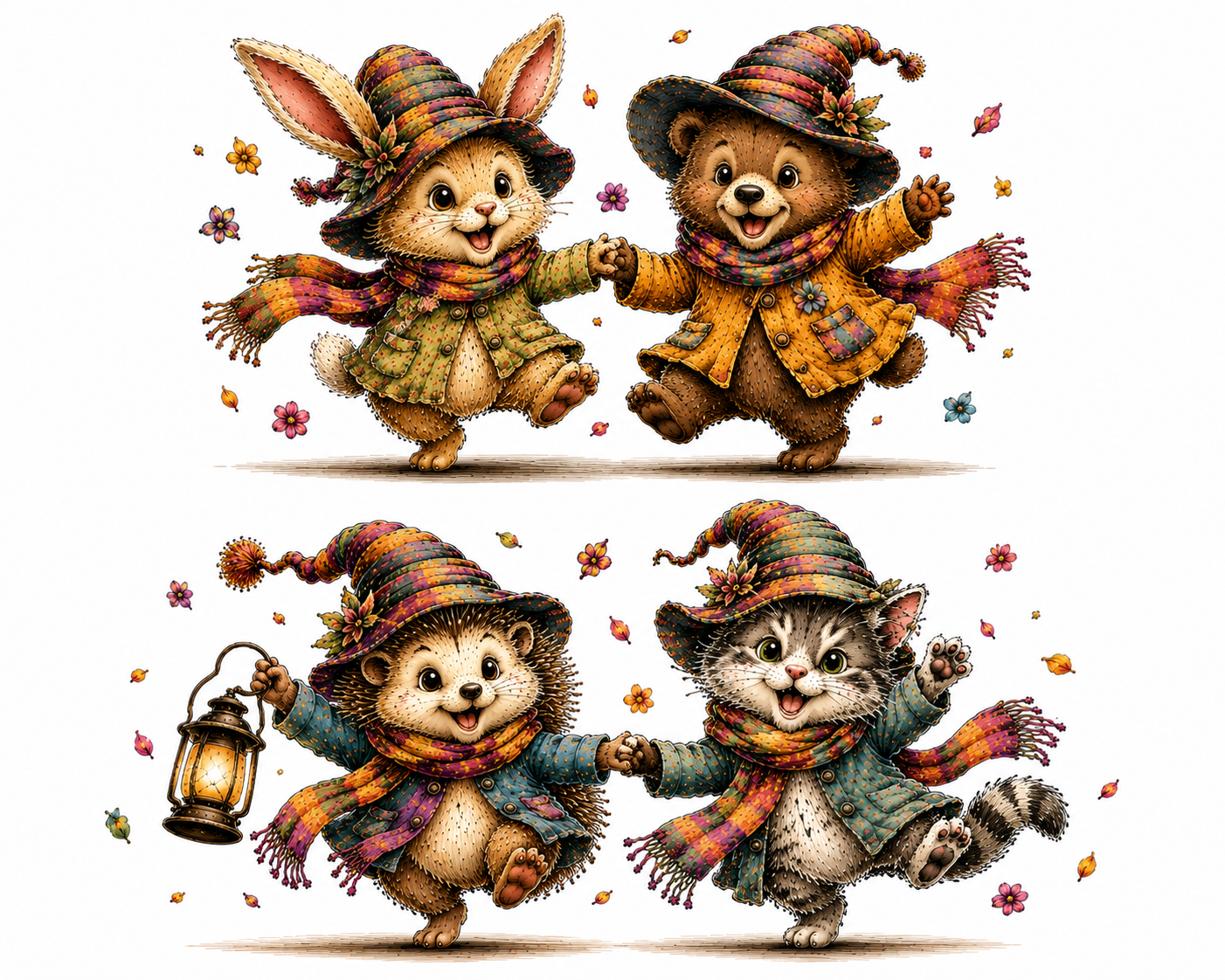 JUFUNG Whimsical Animal Duo Clipart Bundle PNG – Cute Fantasy Friends Digital Download