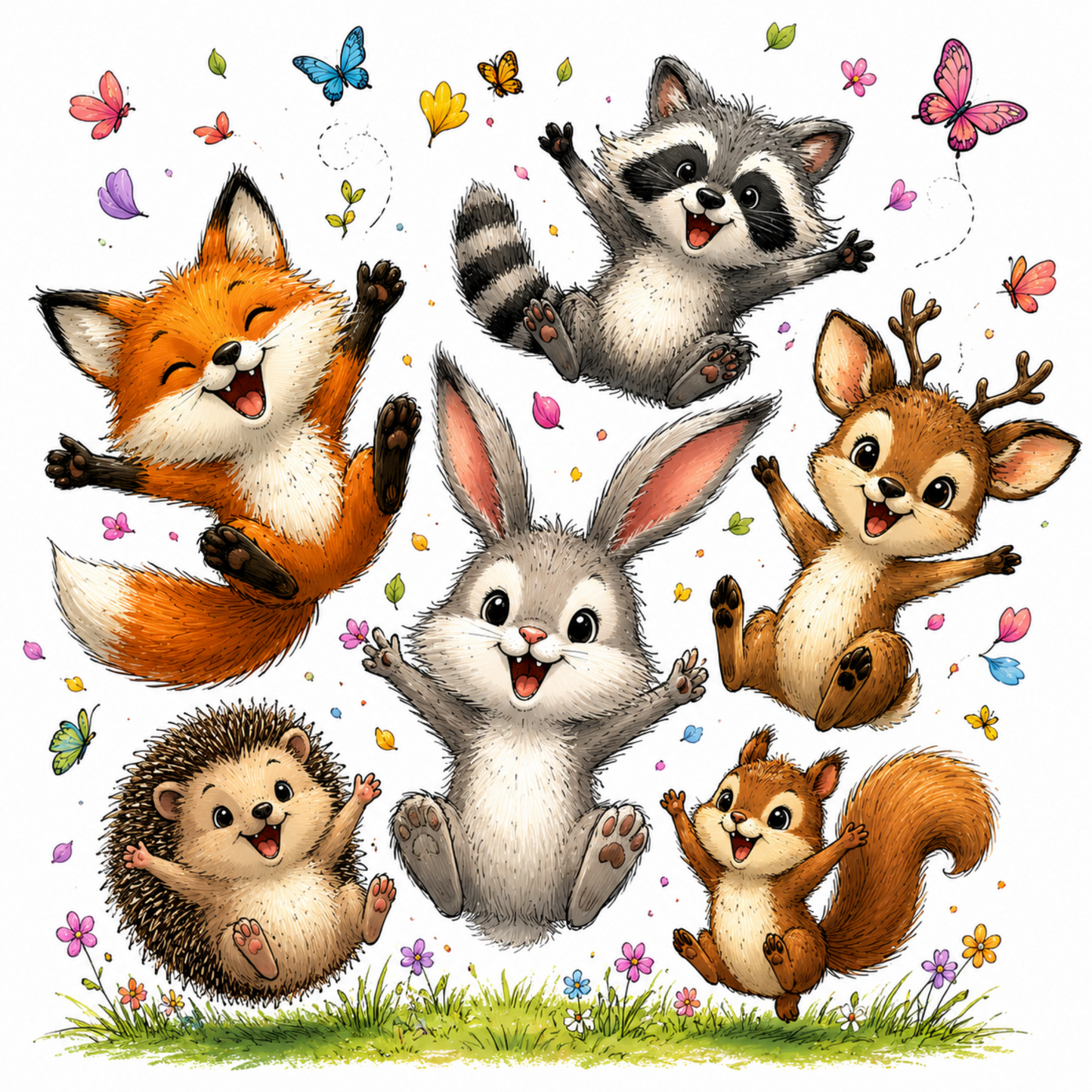 JUFUNG Cute Woodland Animals Clipart Bundle PNG – Fox, Bunny, Raccoon, Deer & Squirrel Digital