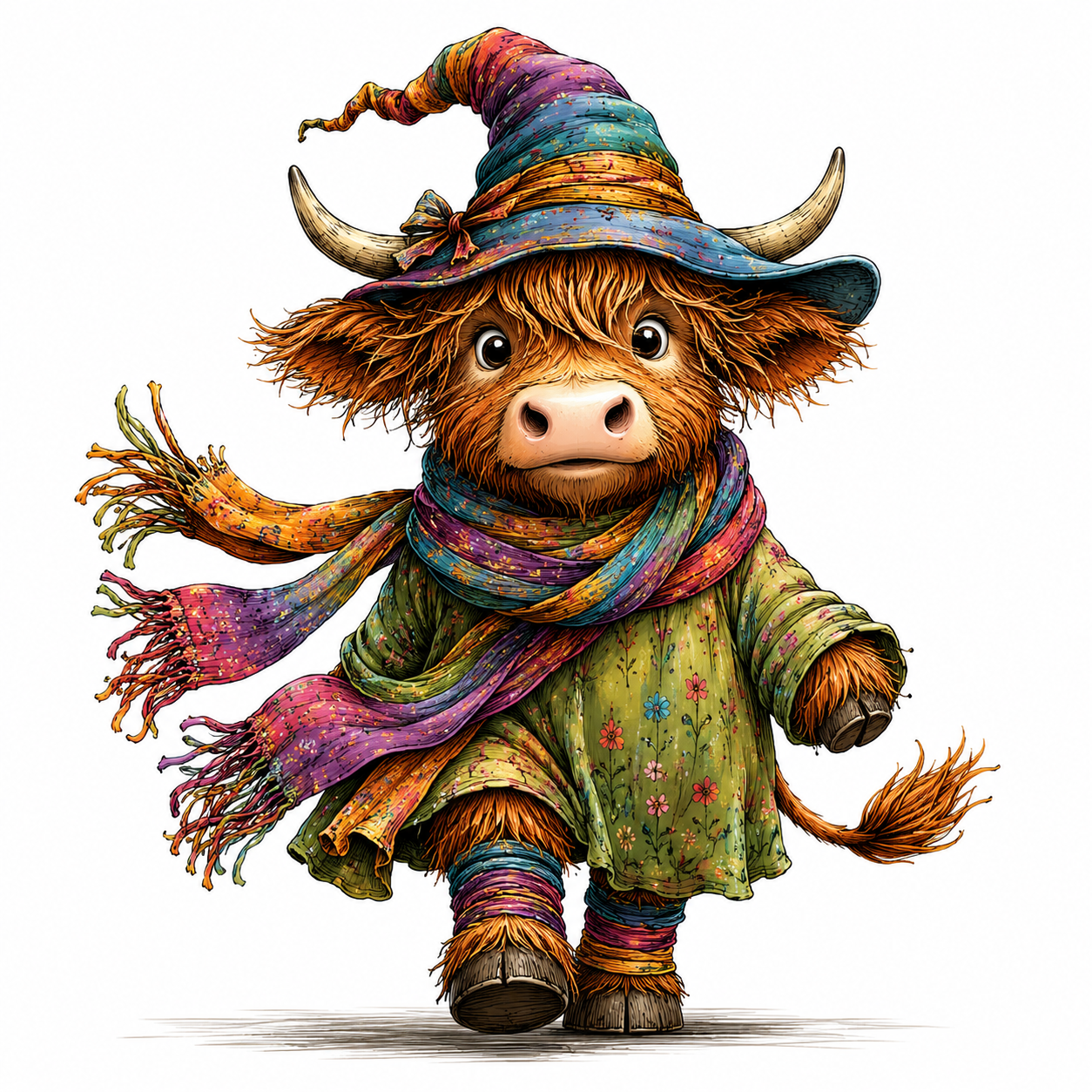 JUFUNG Whimsical Highland Cow Clipart PNG – Cute Boho Farm Animal Digital Download